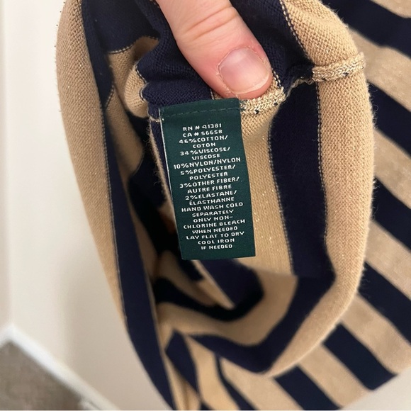 Ralph Lauren Navy & Gold Striped Knee Length Dress Size XL Preppy Party Holiday - Picture 7 of 9